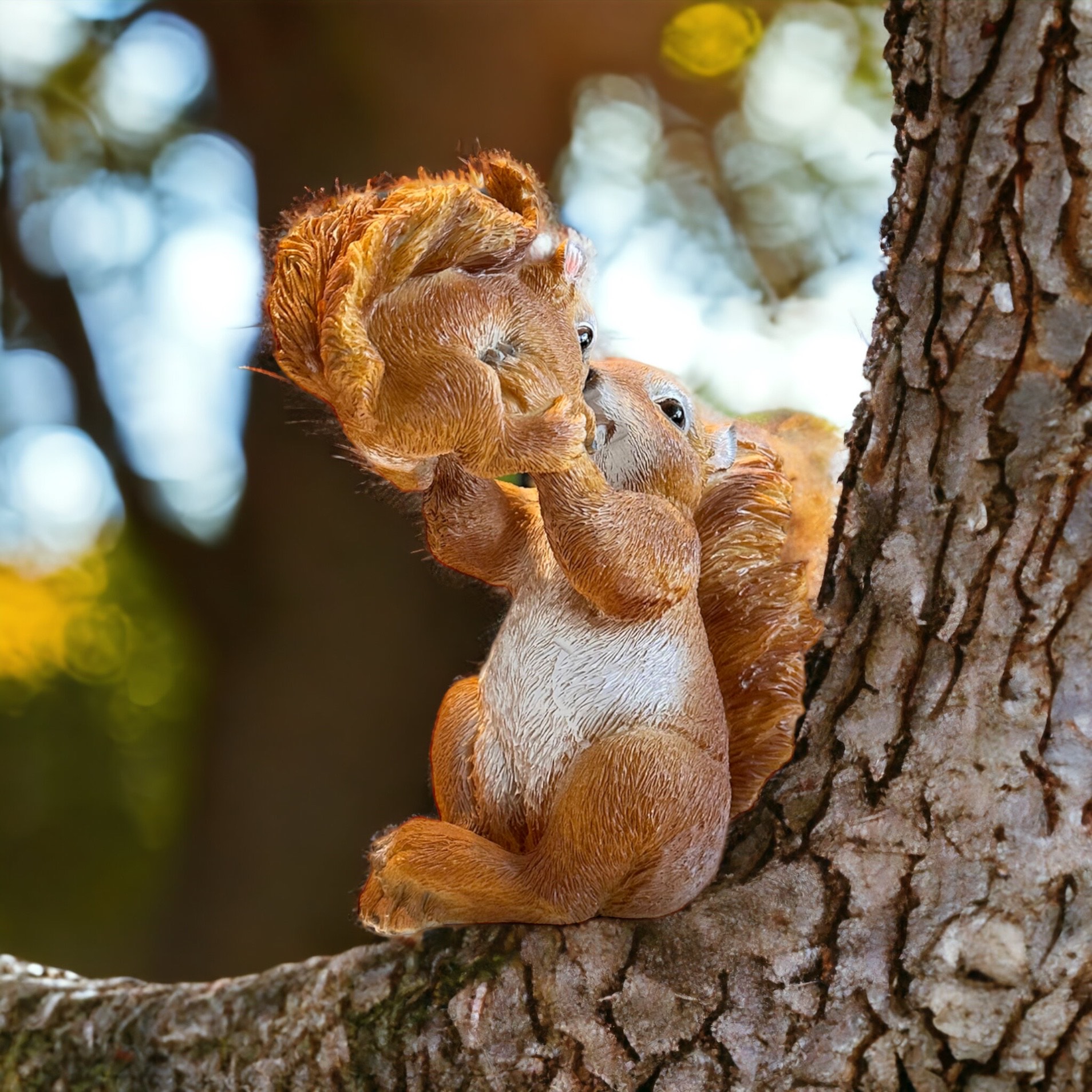 Figurka wiewiórki na drzewie