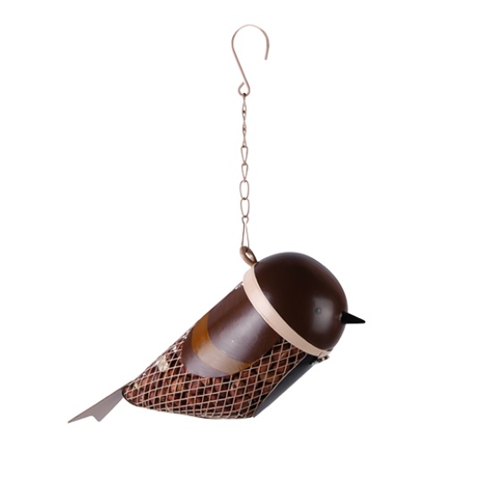 brązowy ptaszek metaowy - karmnik dla ptaków