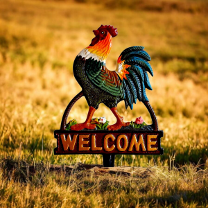 Wbijana tabliczka Welcome z kogutem